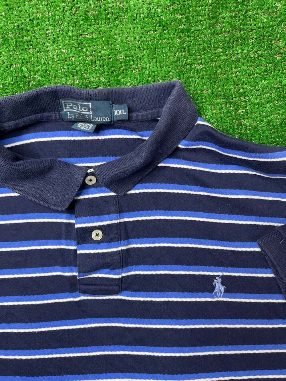 Polo Ralph Lauren Striped Polo Shirt Size XXL Blue White Short Sleeve Cotton